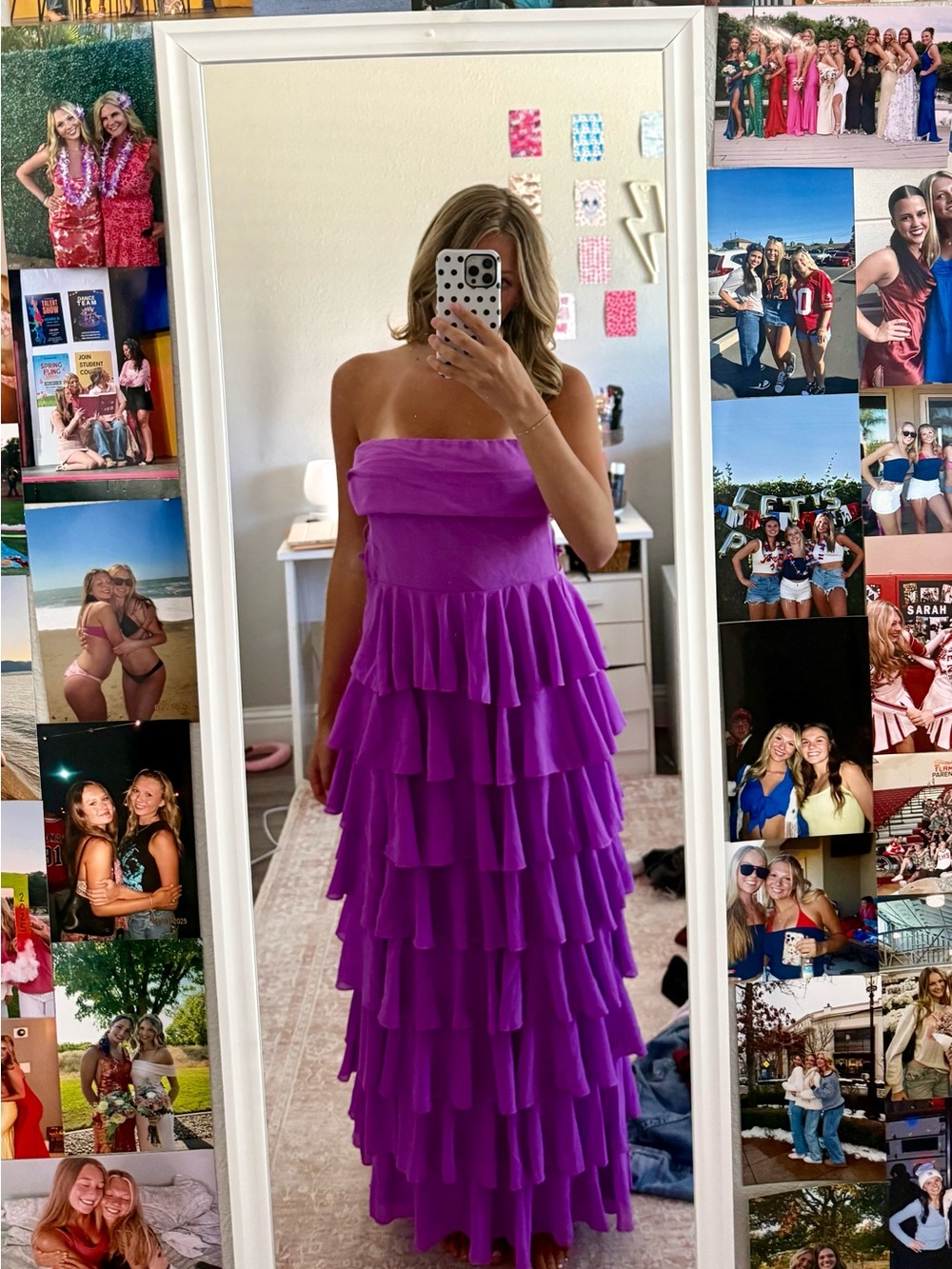 Beginning Boutique Magenta Strapless Ruffle Maxi Dress